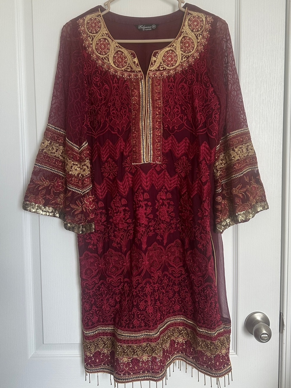 Embroidered Maroon Women's Gharara with Gold Accents